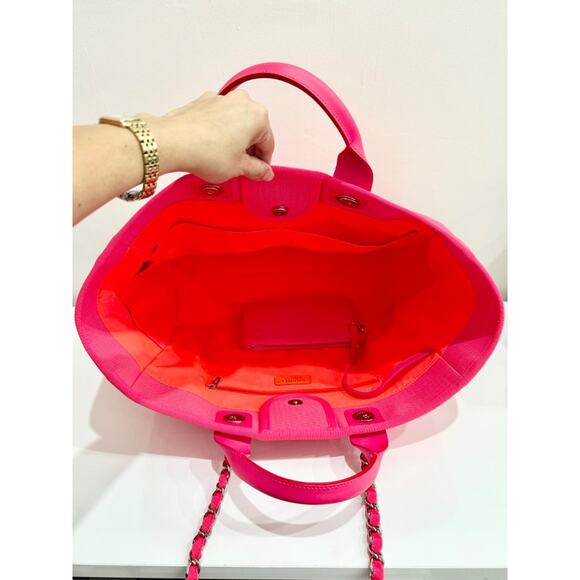 Chanel Deauville Extra Large Neon Pink/Orange  Canvas Tote Shopper Bag - Picture 8 of 16